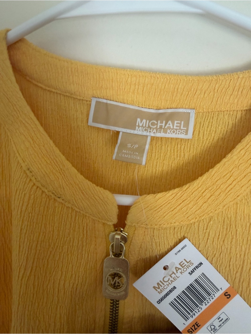 MICHAEL Michael Kors Saffron Yellow Zip-Front Top with MK Pull